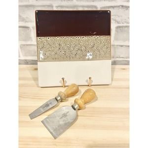 Pier 1 Imports Cheese Platter Stoneware with Knives 8” Tile FAMA Cheese Knife